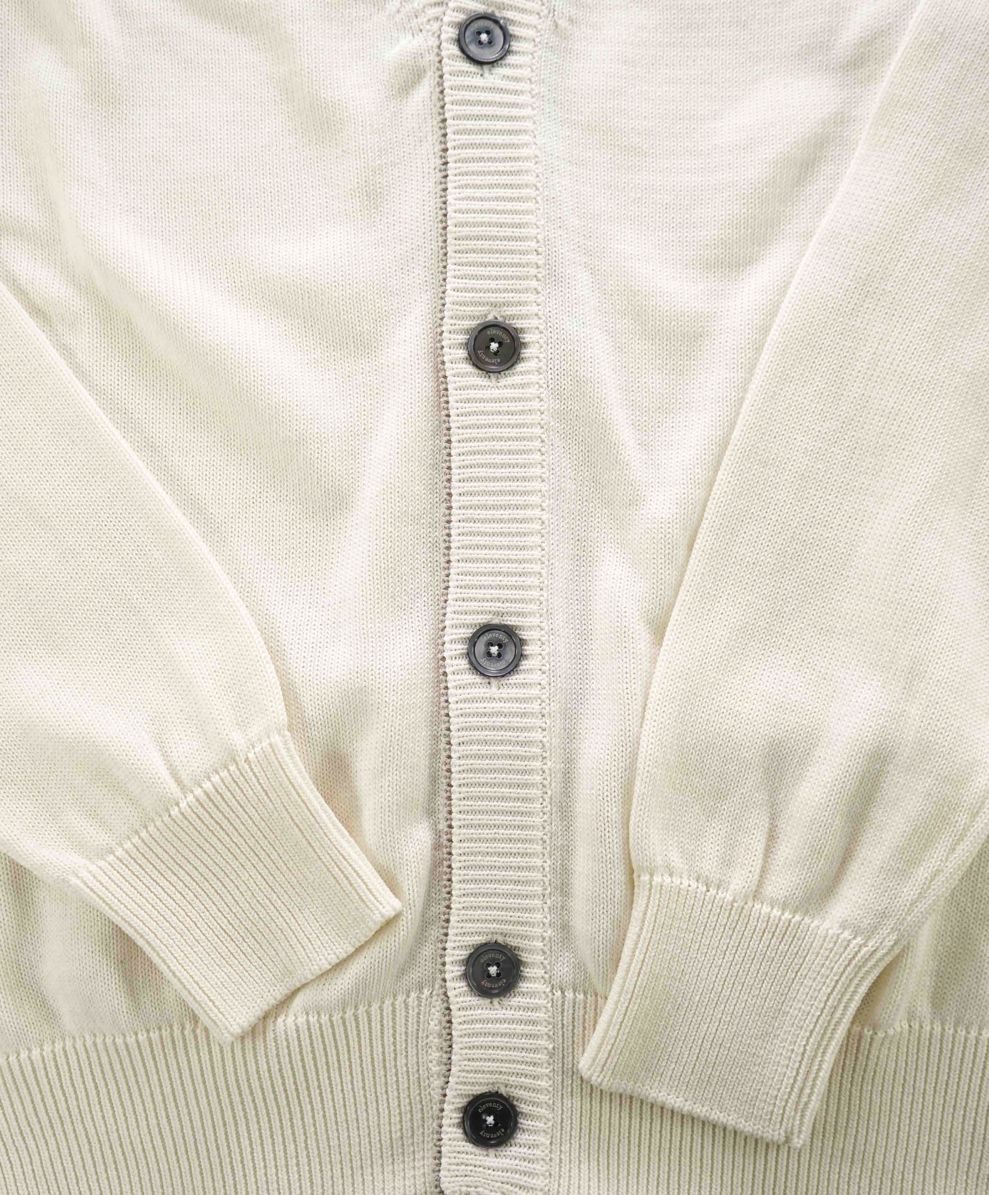 $795 ELEVENTY -Ivory Tipped Cotton MOP Button Cardigan Ribbed Sweater- Medium