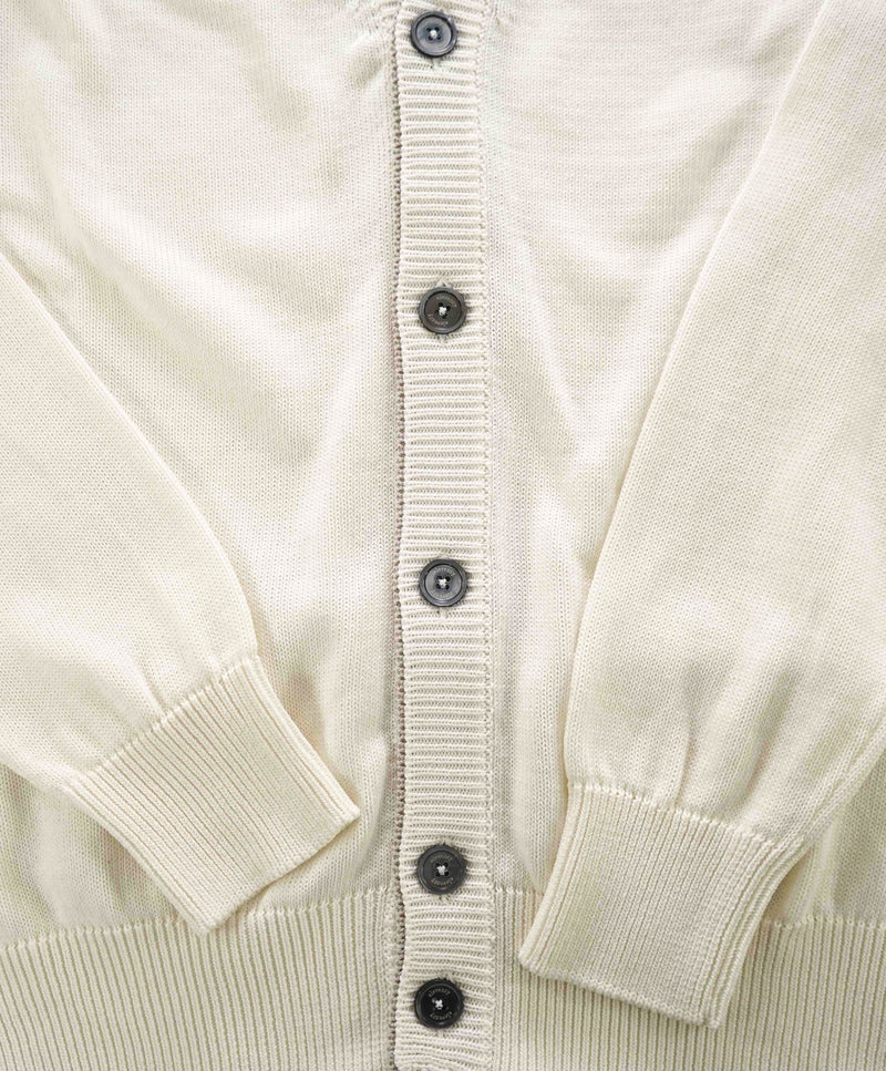 $795 ELEVENTY -Ivory Tipped Cotton MOP Button Cardigan Ribbed Sweater- Medium