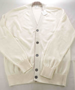 $795 ELEVENTY -Ivory Tipped Cotton MOP Button Cardigan Ribbed Sweater- Medium