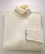 $745 ELEVENTY - Ivory Cable Knit *PLATINUM* Wool Turtleneck Sweater - M