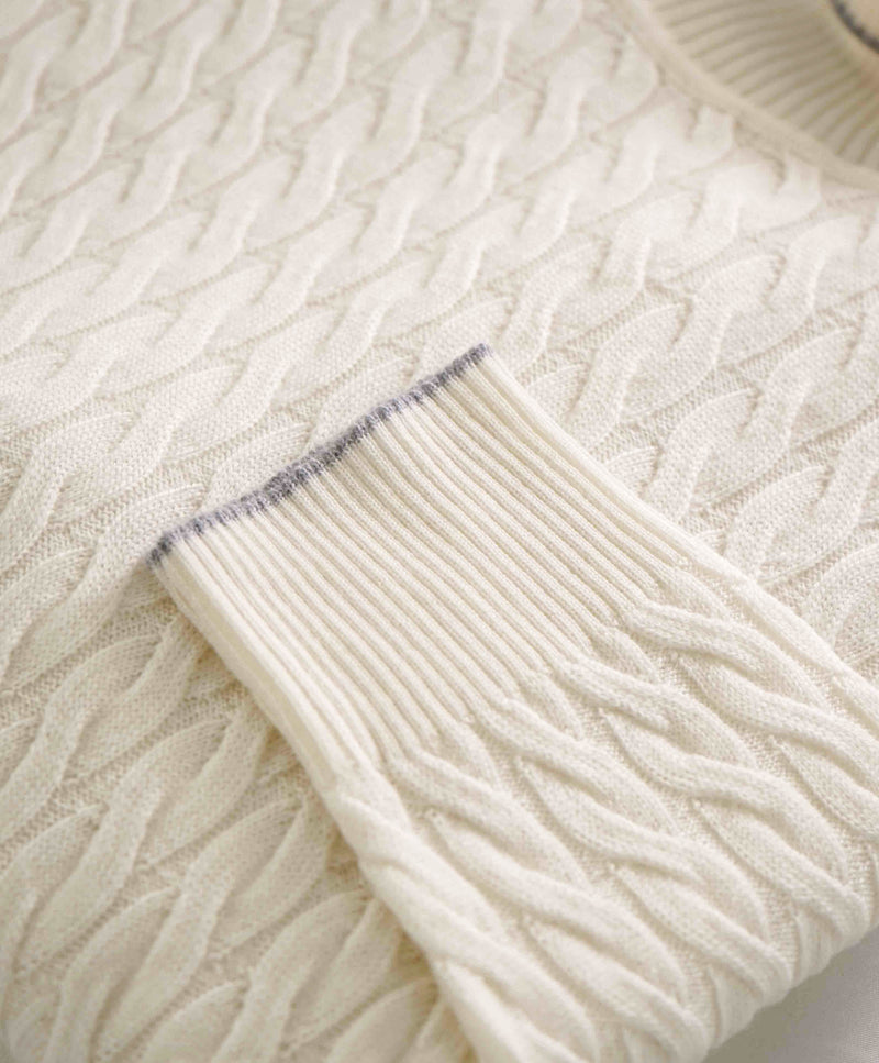 $745 ELEVENTY - Ivory Cable Knit *PLATINUM* Wool Turtleneck Sweater - M