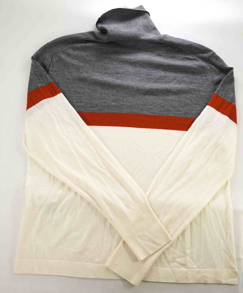 $875 ELEVENTY - Colorblock Gray Ivory *PLATINUM* Wool Turtleneck Sweater - L