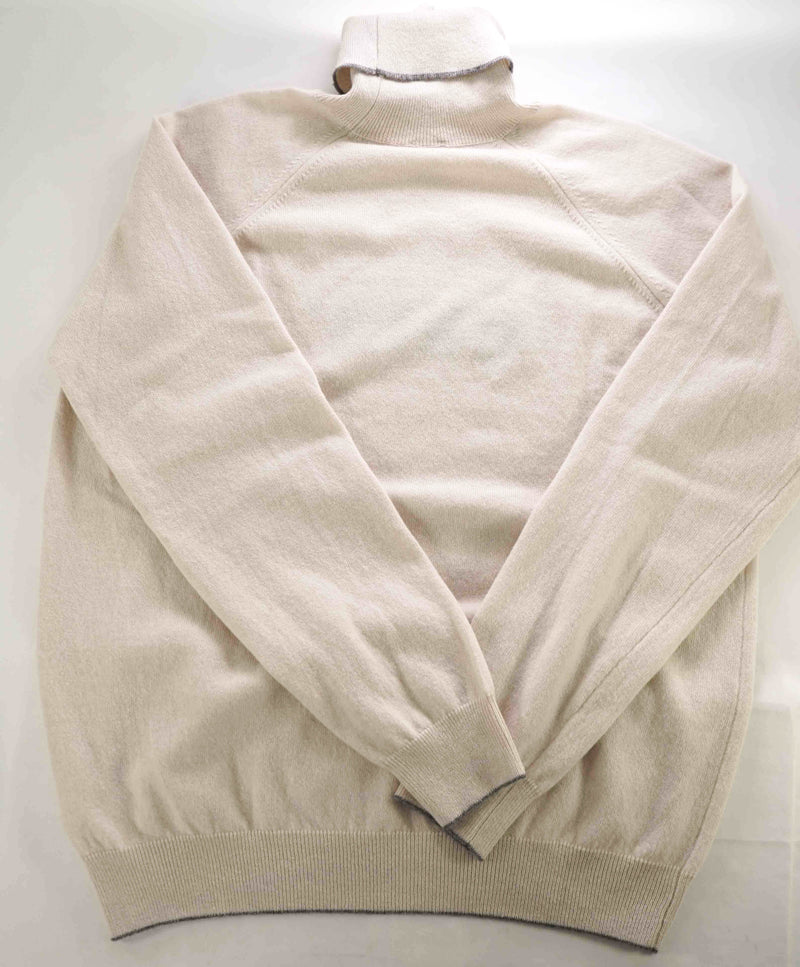 $1,095 ELEVENTY - Neutral/Camel Ribbed *PLATINUM* Wool Turtleneck Sweater - M