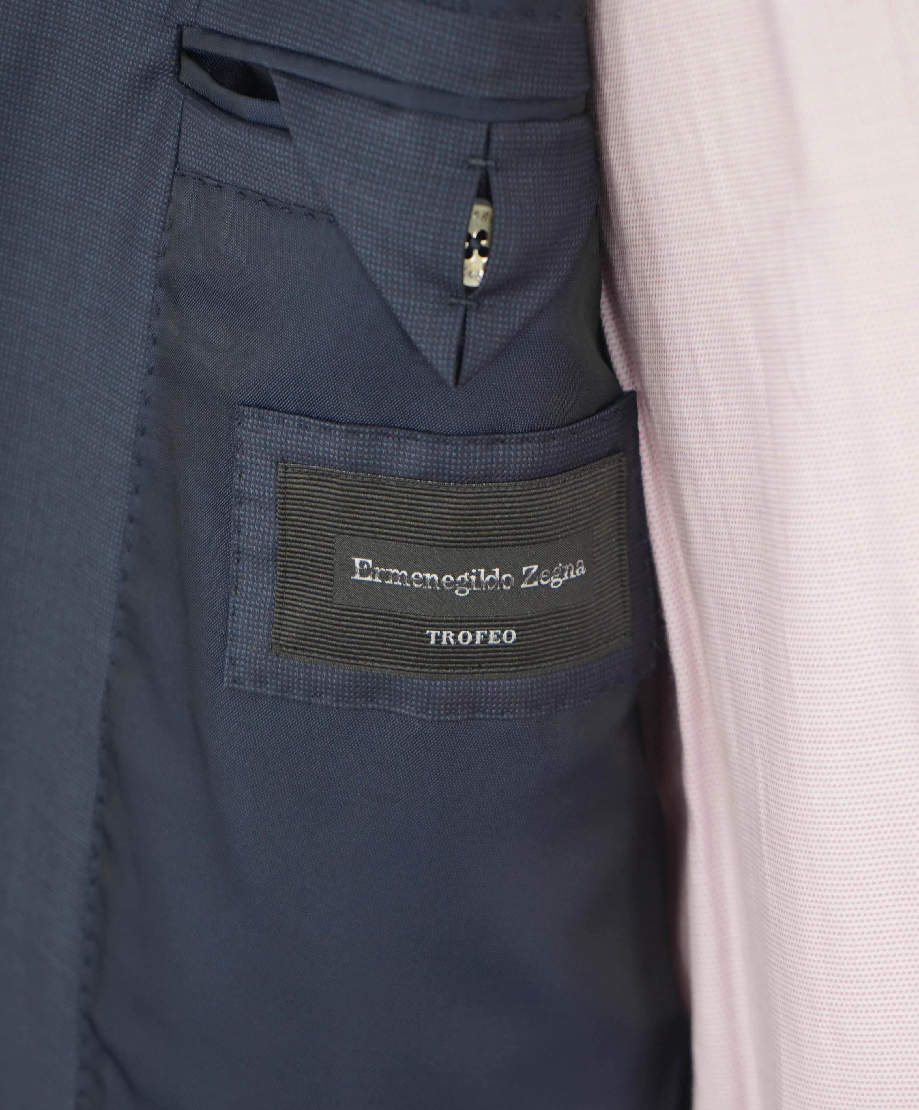 $3,695 ERMENEGILDO ZEGNA -"TROFEO" Navy Blue Birdseye Blazer - 42S