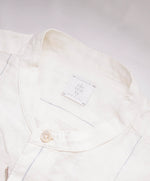 $395 ELEVENTY - PURE LINEN Ivory/Blue Collarless Button Dress Shirt - L (41)