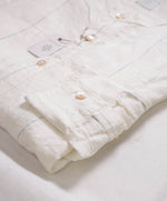 $395 ELEVENTY - PURE LINEN Ivory/Blue Collarless Button Dress Shirt - M (40)