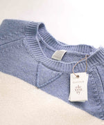 $1,095 ELEVENTY - 100% PURE CASHMERE Blue/White Crewneck Sweater - M