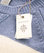 $1,095 ELEVENTY - 100% PURE CASHMERE Blue/White Crewneck Sweater - M