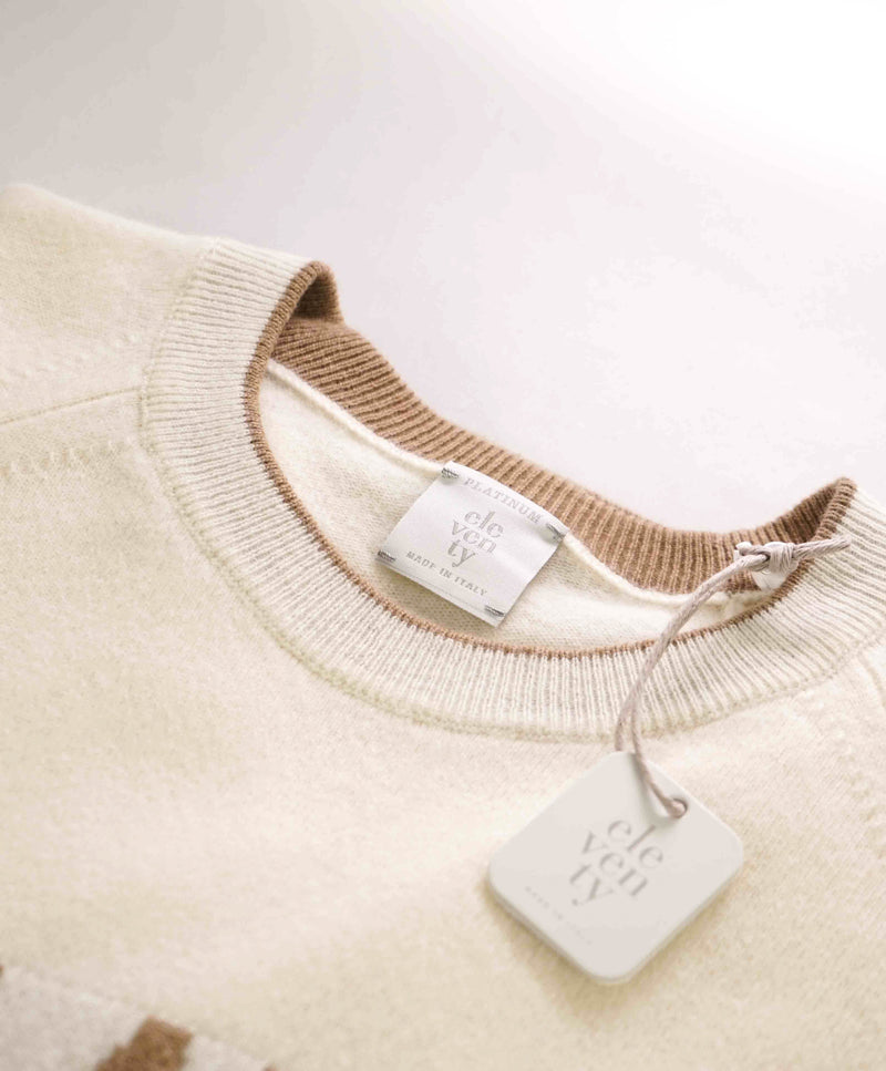 $695 ELEVENTY - Neutral / Ivory Crewneck Premium Pure Wool Sweater - M