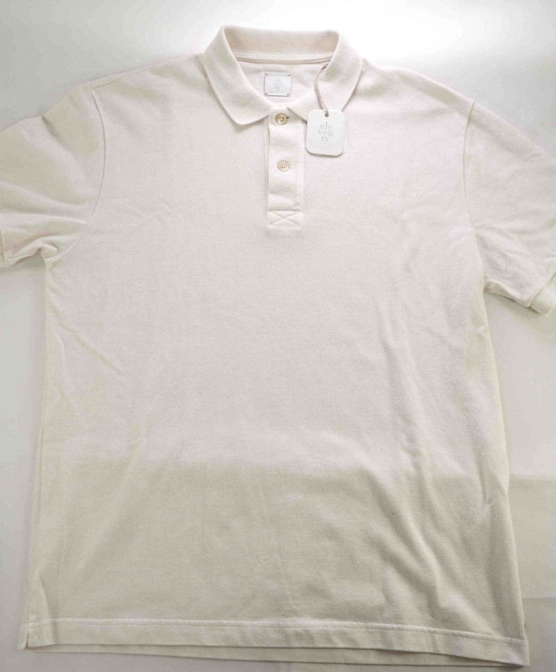 $345 ELEVENTY - Neutral Cotton MOP Button Pique Polo Shirt - Medium