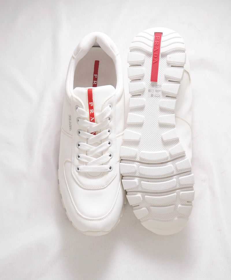 950 PRADA Line Rossa White Sneakers With Logo Detail 12.5 US 1 Luxe Hanger