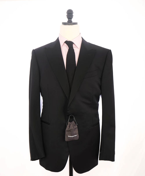 $3,995 ERMENEGILDO ZEGNA - PEAK LAPEL Black Wool Tuxedo- 46R