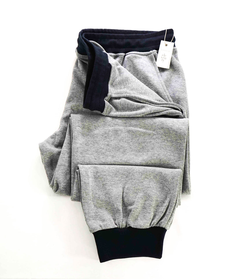 $595 ELEVENTY - Athleisure Cotton Navy/Gray Sweatpants With Suede Tabs - XL