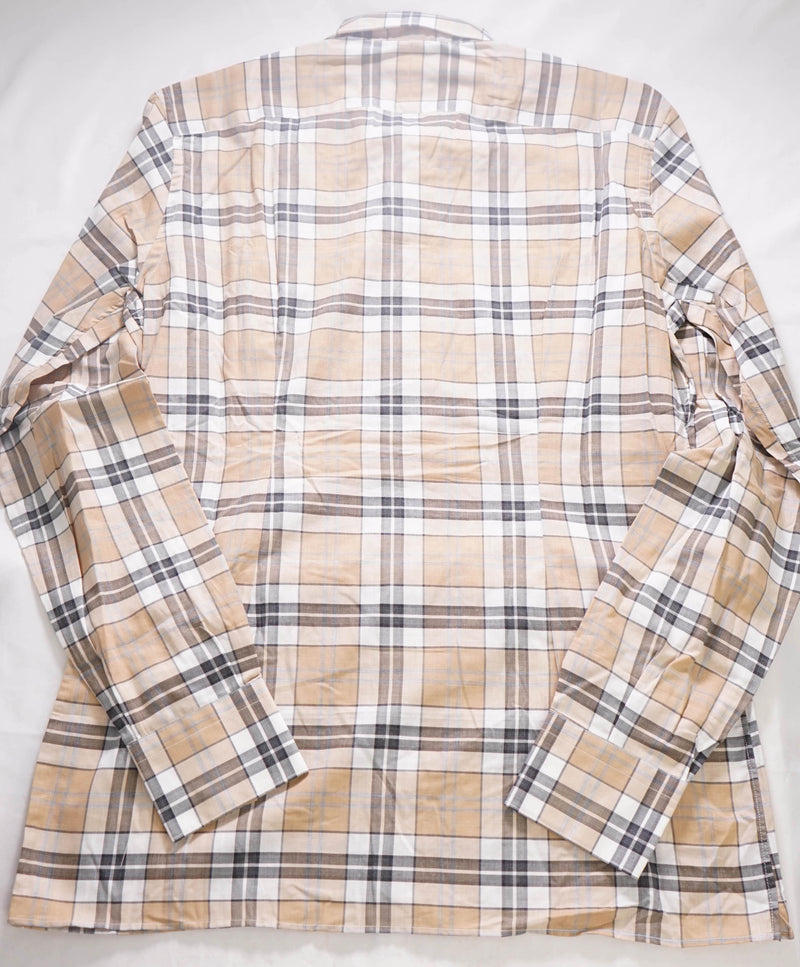 $395 ELEVENTY -Neutral *POPOVER* Check Plaid Button Dress Shirt - M (40)