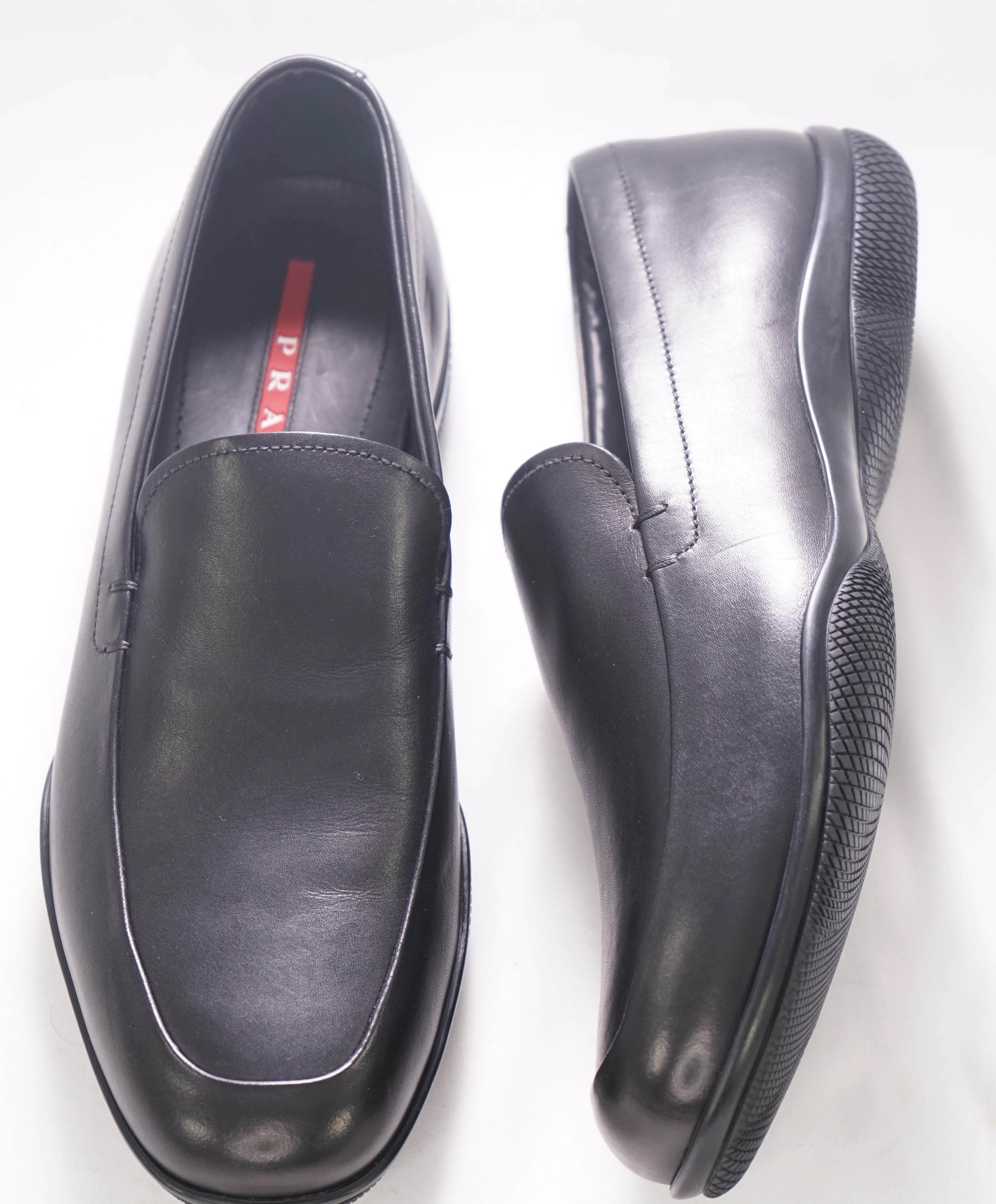 $795 PRADA - *LINEA ROSSA* Black Slip On Logo Vamp Loafer - 8.5 US (7.5 Prada)