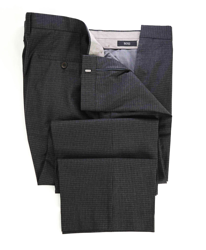 $295 HUGO BOSS - "Genesis2 " Navy / Gray Flat Front Check Plaid Dress Pants -38W