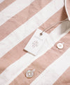 $495 ELEVENTY - Popover Cotton/Linen Ivory/Camel Button Shirt - M