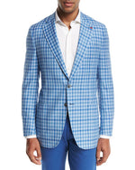 $2,995 ISAIA - Wool/Cotton Baby Blue Gingham Check MOP Blazer - 38R US (50EU)