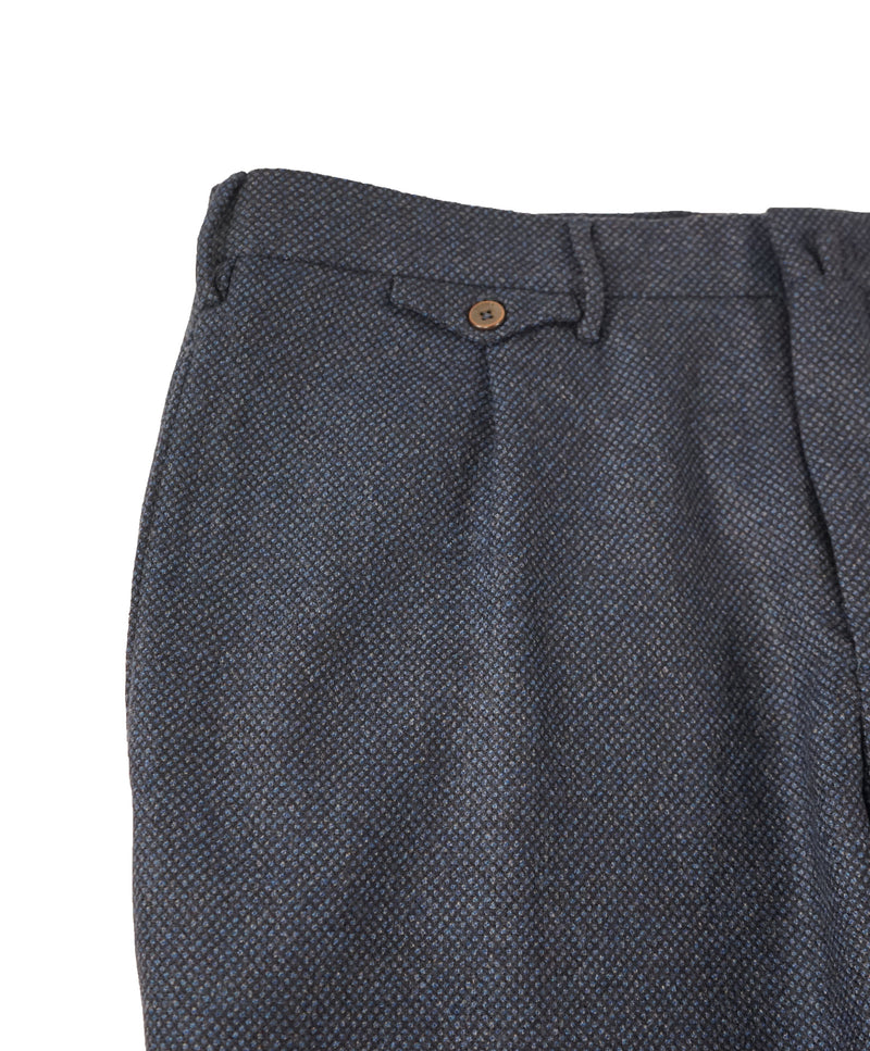INCOTEX - Pure Wool Blue Textured Slim Fit Pants w Coin Pocket  - 37W
