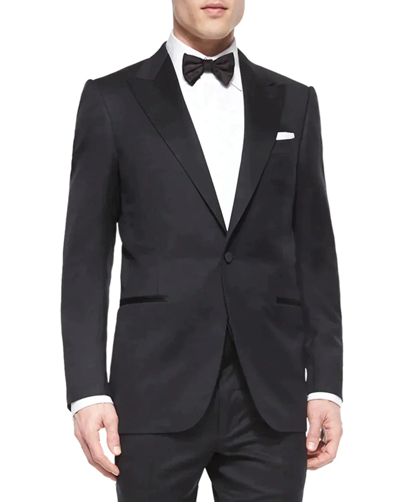 $3,995 ERMENEGILDO ZEGNA - PEAK LAPEL Black Wool Tuxedo- 48L