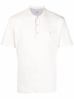 $395 ELEVENTY - Logo COTTON/LINEN Henley T-Shirt Ivory - XXL