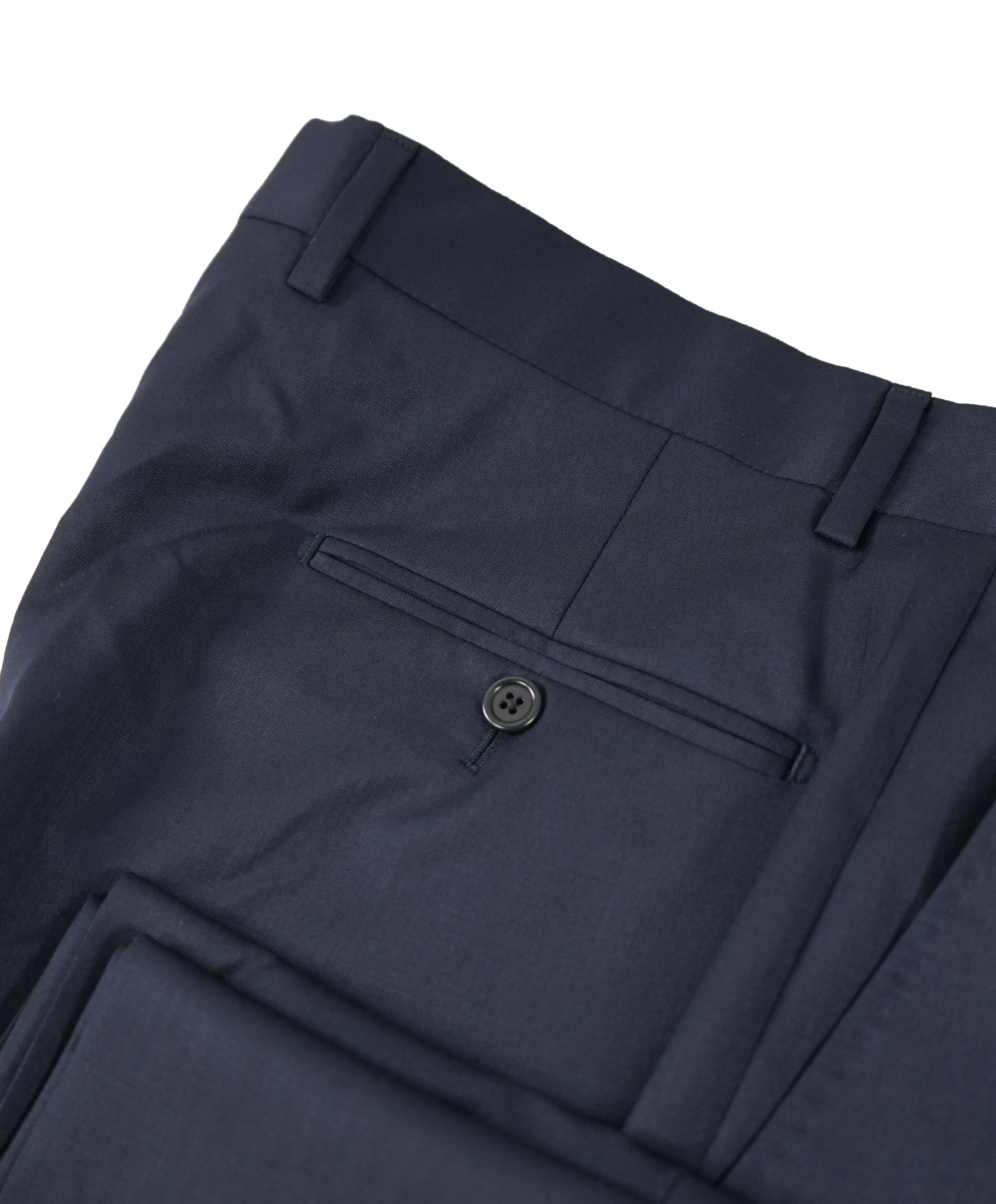 $425 SAKS FIFTH AVE -  Navy Wool/Silk MADE IN ITALY Flat Front Dress Pants -  36W