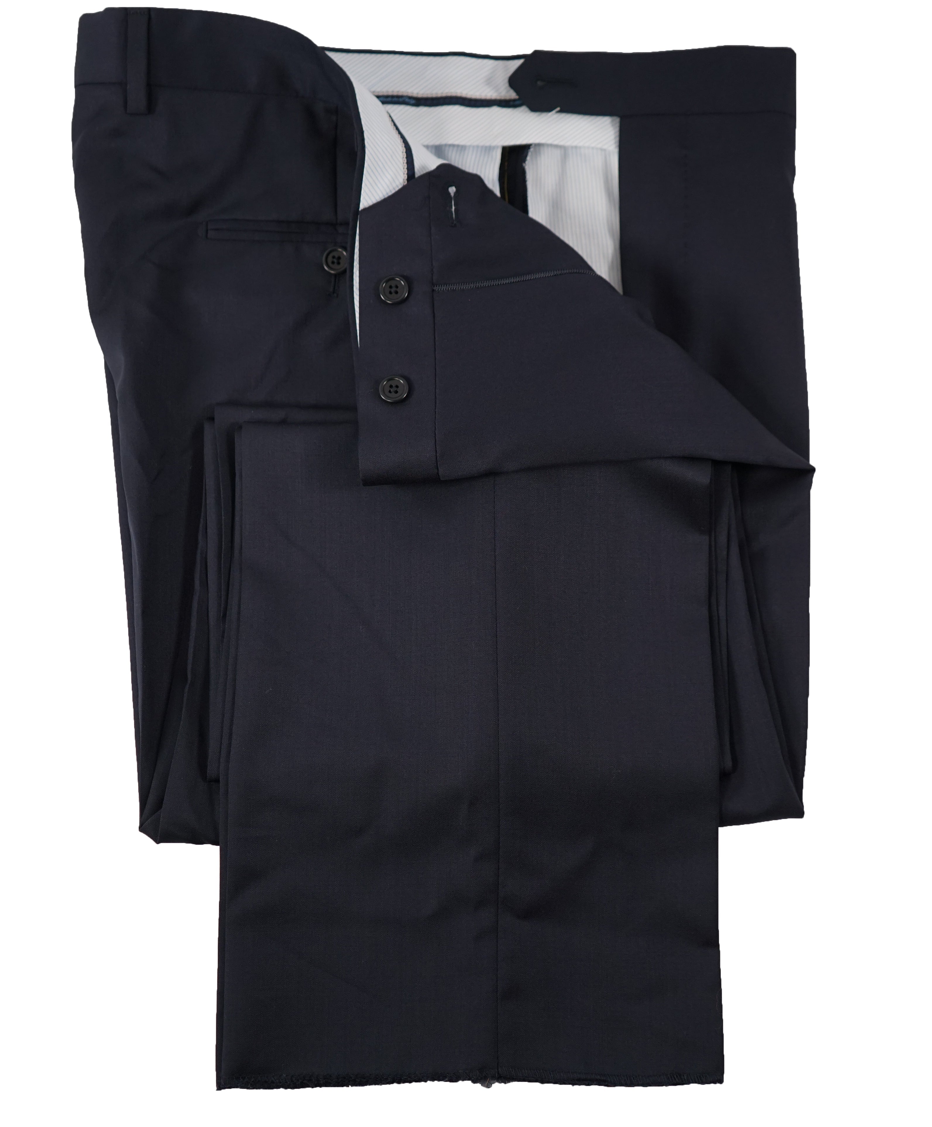 $425 SAKS FIFTH AVE -  Navy Wool/Silk MADE IN ITALY Flat Front Dress Pants -  36W
