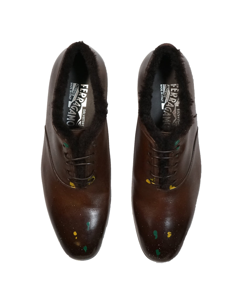 SALVATORE FERRAGAMO - Shearling Lined Paint Splatter Oxfords - 7 – Luxe  Hanger