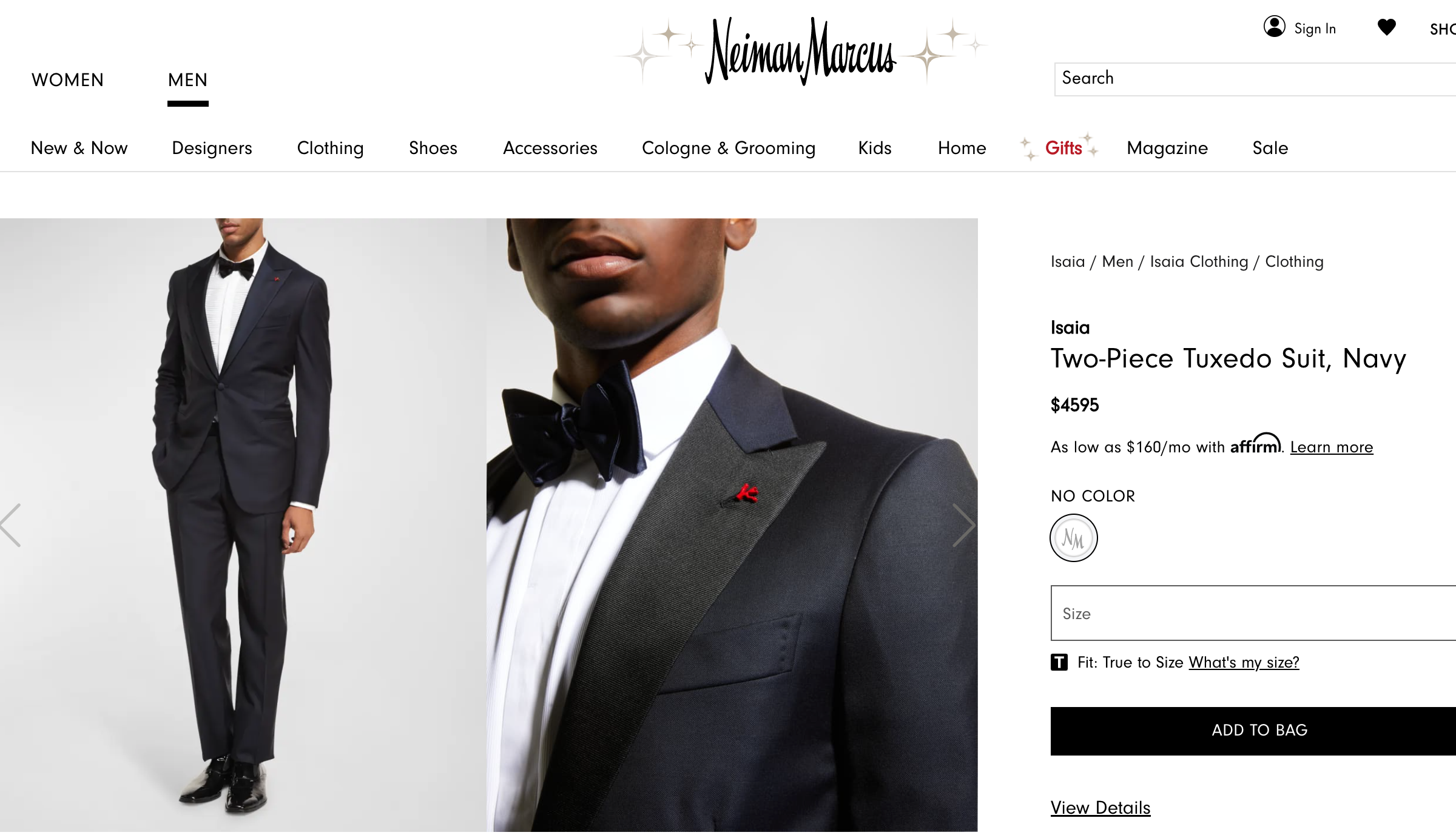 $4,595 ISAIA - "AQUASPIDER" Satin PEAK LAPEL Navy Blue Wool Tuxedo - 40R