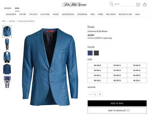 $4,695 ISAIA - 93% CASHMERE 7% SILK Teal Blue Logo Blazer - 42L