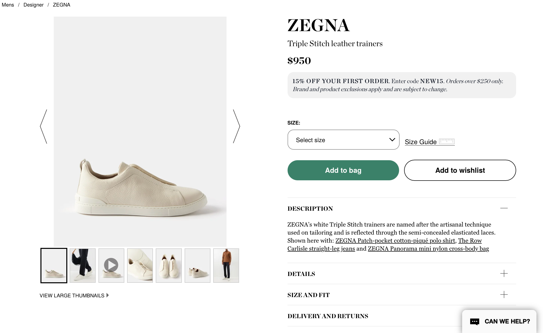 $950 ERMENEGILDO ZEGNA - COUTURE "Triple Stitch" Sneakers - 6 US (39 EU)