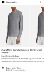 $1,495 ERMENEGILDO ZEGNA -*CASHESETA LIGHT* CASHMERE/Silk Sweater- XXL 46