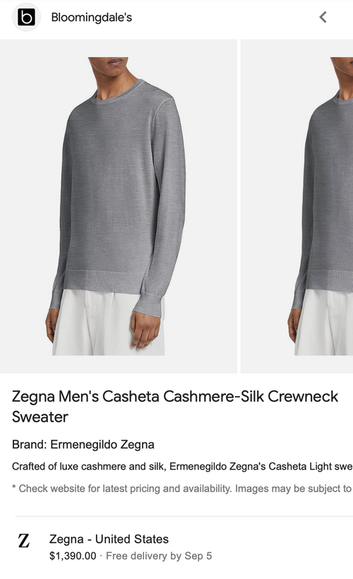 $1,495 ERMENEGILDO ZEGNA -*CASHESETA LIGHT* CASHMERE/Silk Sweater- XXL 46