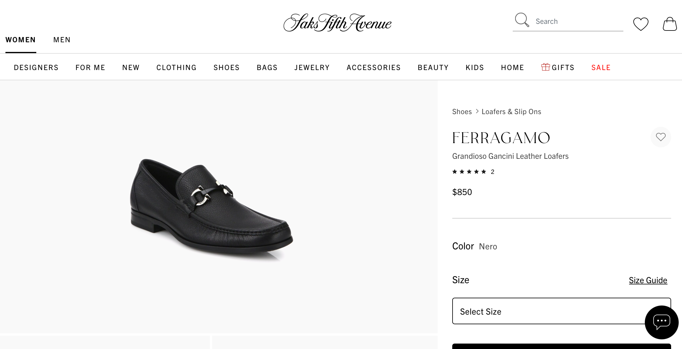 $850 SALVATORE FERRAGAMO - “GRANDIOSO" Gancini Bit Loafer Black Leather - 10 D