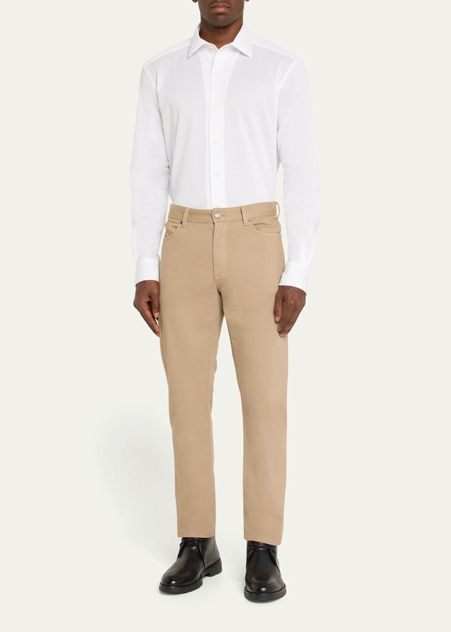 $690 ZEGNA - White Men's Pique Jersey Sport Shirt Button Down Shirt - XL