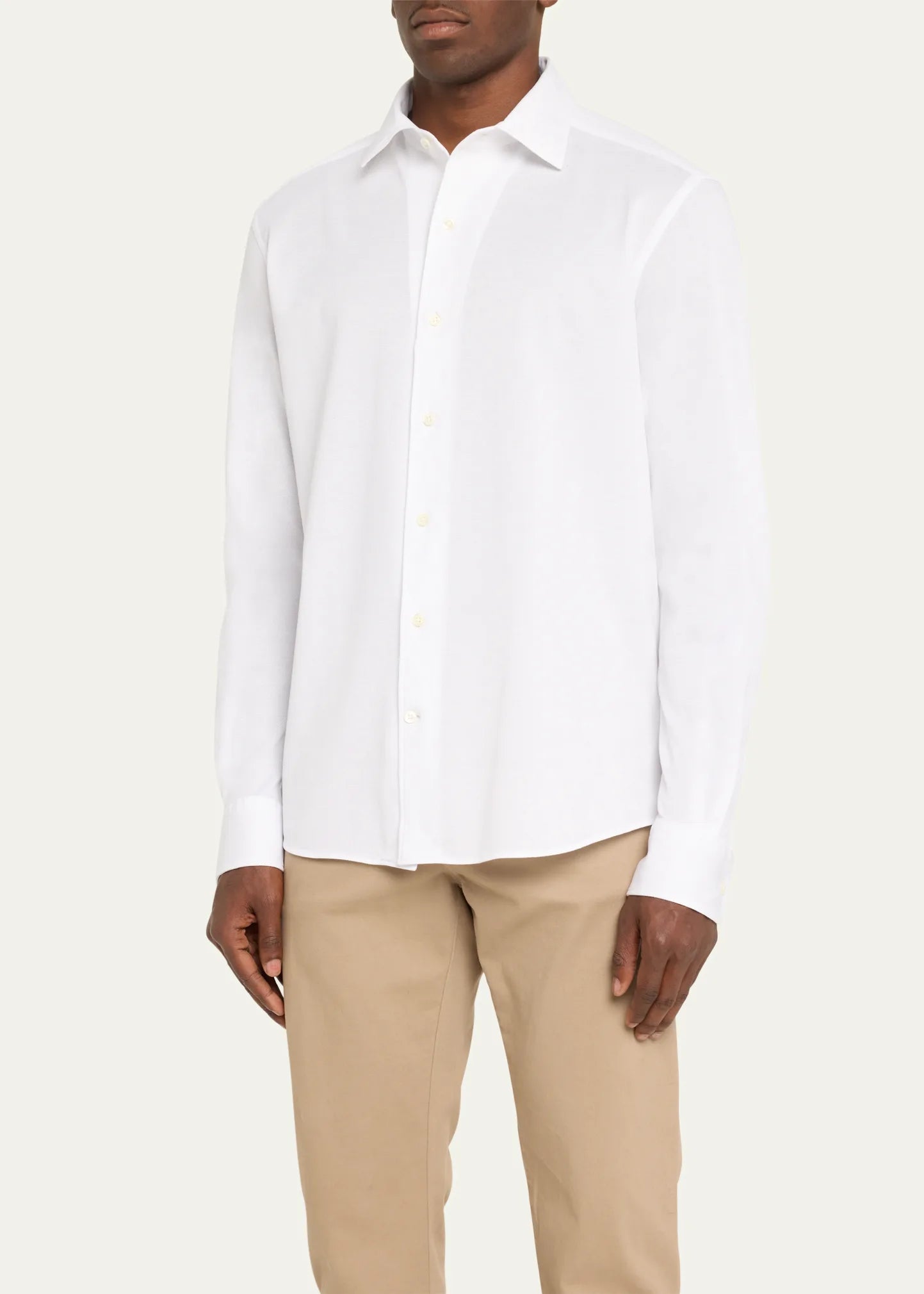 $690 ZEGNA - White Men's Pique Jersey Sport Shirt Button Down Shirt - XL