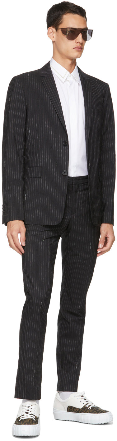$3,750 FENDI - Logo Pinstripe Black 2-Piece Suit - 40R