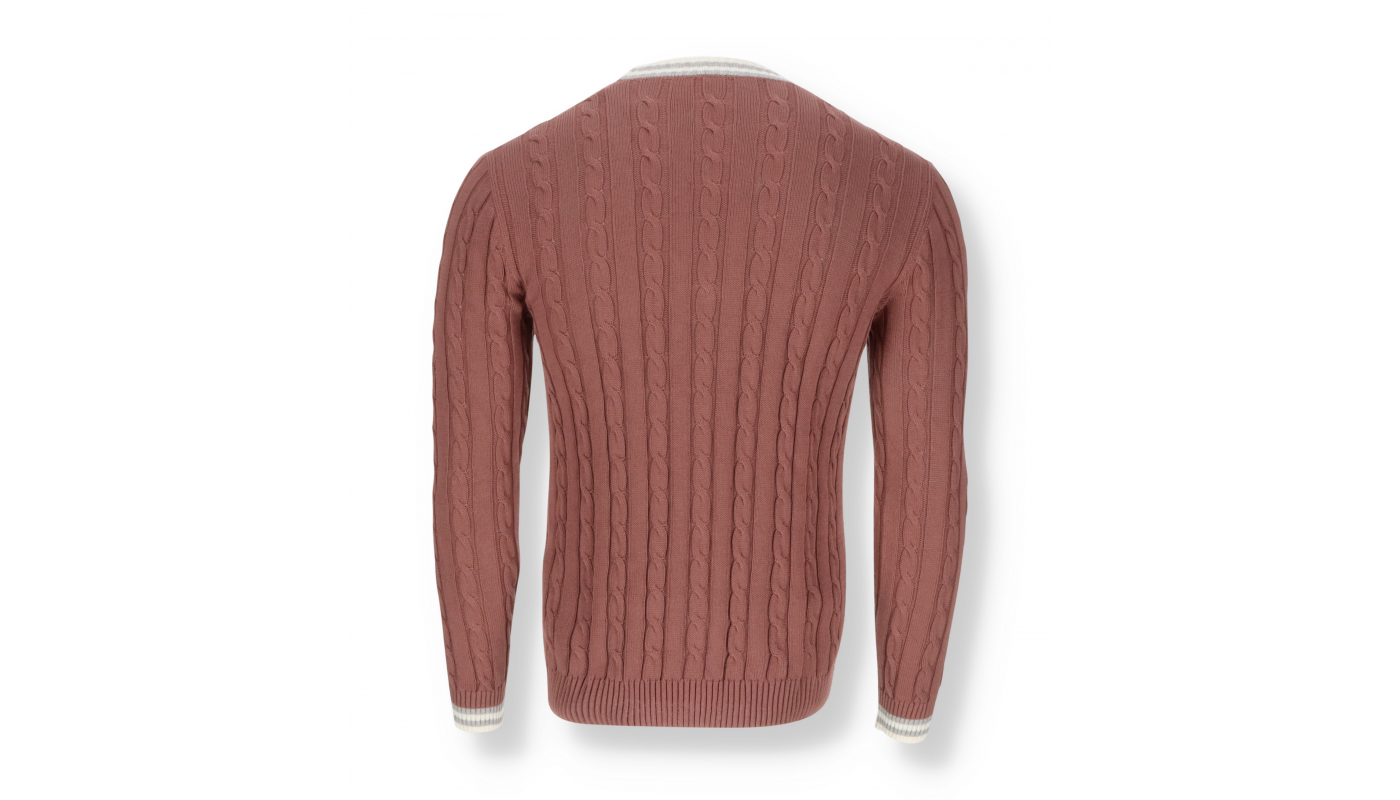 $795 ELEVENTY - Pastel Pink Cotton Cable Knit Tipped Cardigan Sweater- XXL