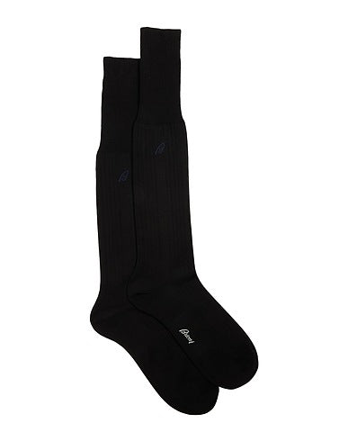 $125 BRIONI - Black MADE IN ITALY Logo Socks - 11IT 12US