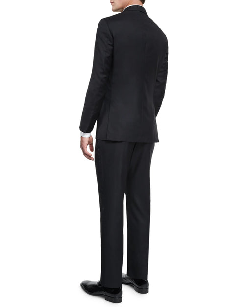 $4,595 ISAIA - "AQUASPIDER" Satin PEAK LAPEL Black Wool Tuxedo - 44R