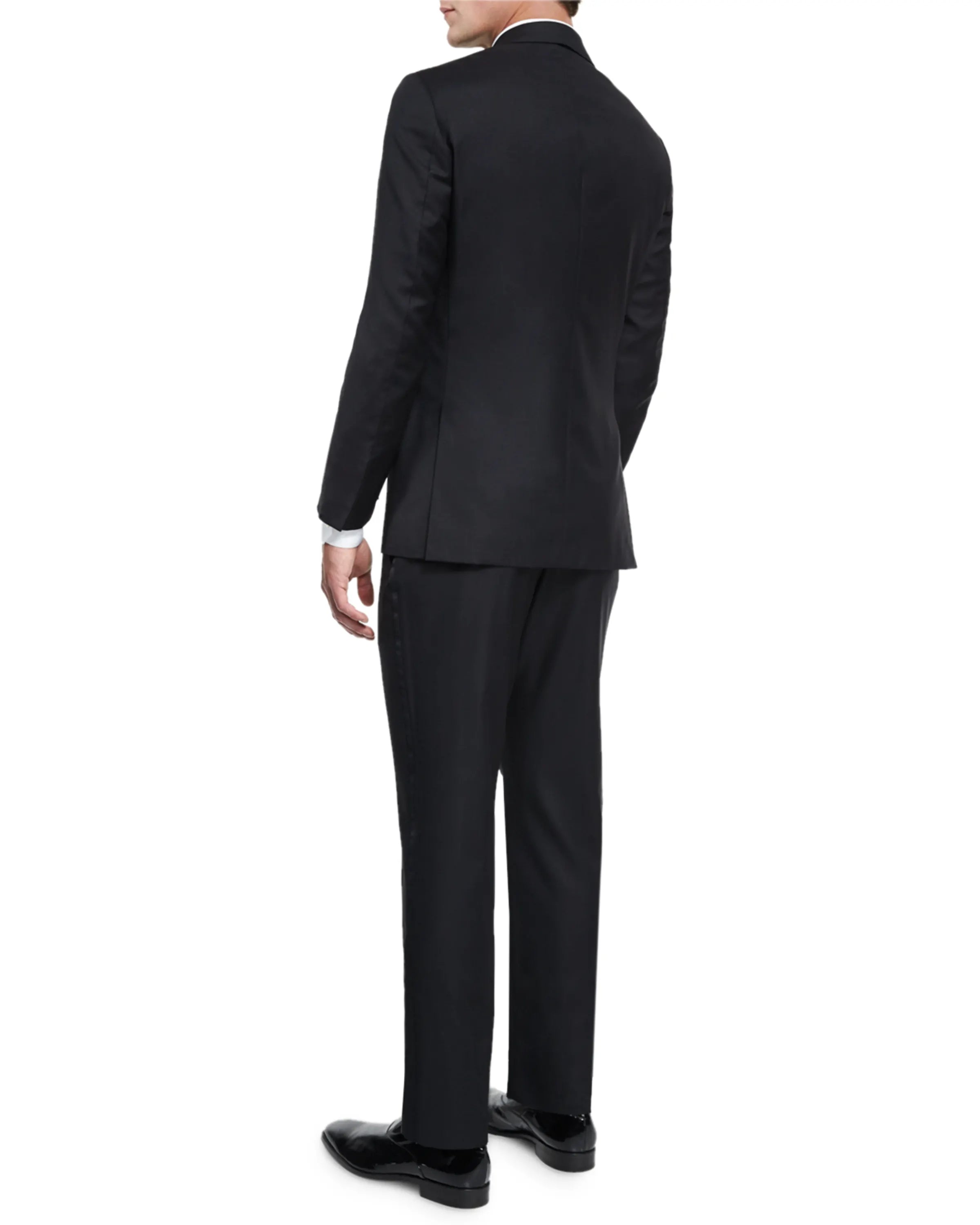 $4,595 ISAIA - "AQUASPIDER" Satin PEAK LAPEL Black Wool Tuxedo - 42S