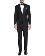$4,595 ISAIA - "AQUASPIDER" Satin PEAK LAPEL Black Wool Tuxedo - 36S
