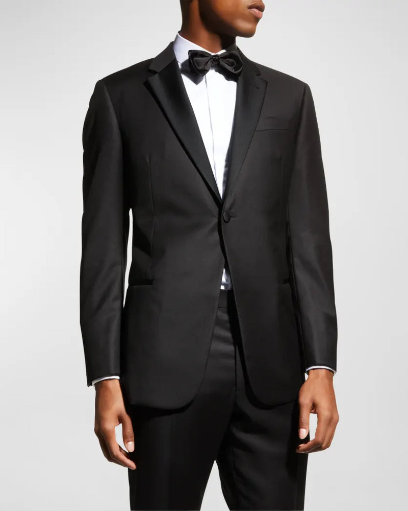 $1,995 EMPORIO ARMANI - “G LINE” 1-Btn Notch Lapel 130's Tuxedo Suit - 46R