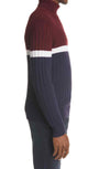 $495 ELEVENTY - *Pure Wool* Burgundy/Navy/White Turtleneck Ribbed Sweater - M