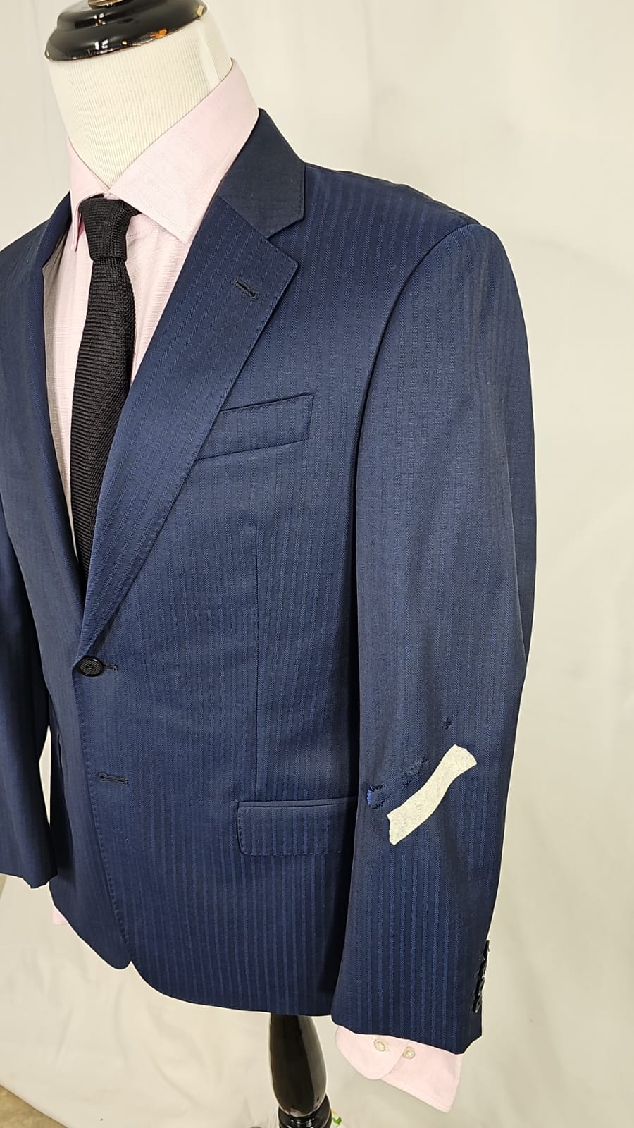 $1,495 ARMANI COLLEZIONI - “G Line” Blue Tonal Stripe Blazer DAMAGED - 40S
