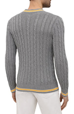 $445 ELEVENTY - Cable Knit Yellow Tipped Crewneck Pure Wool Sweater - M