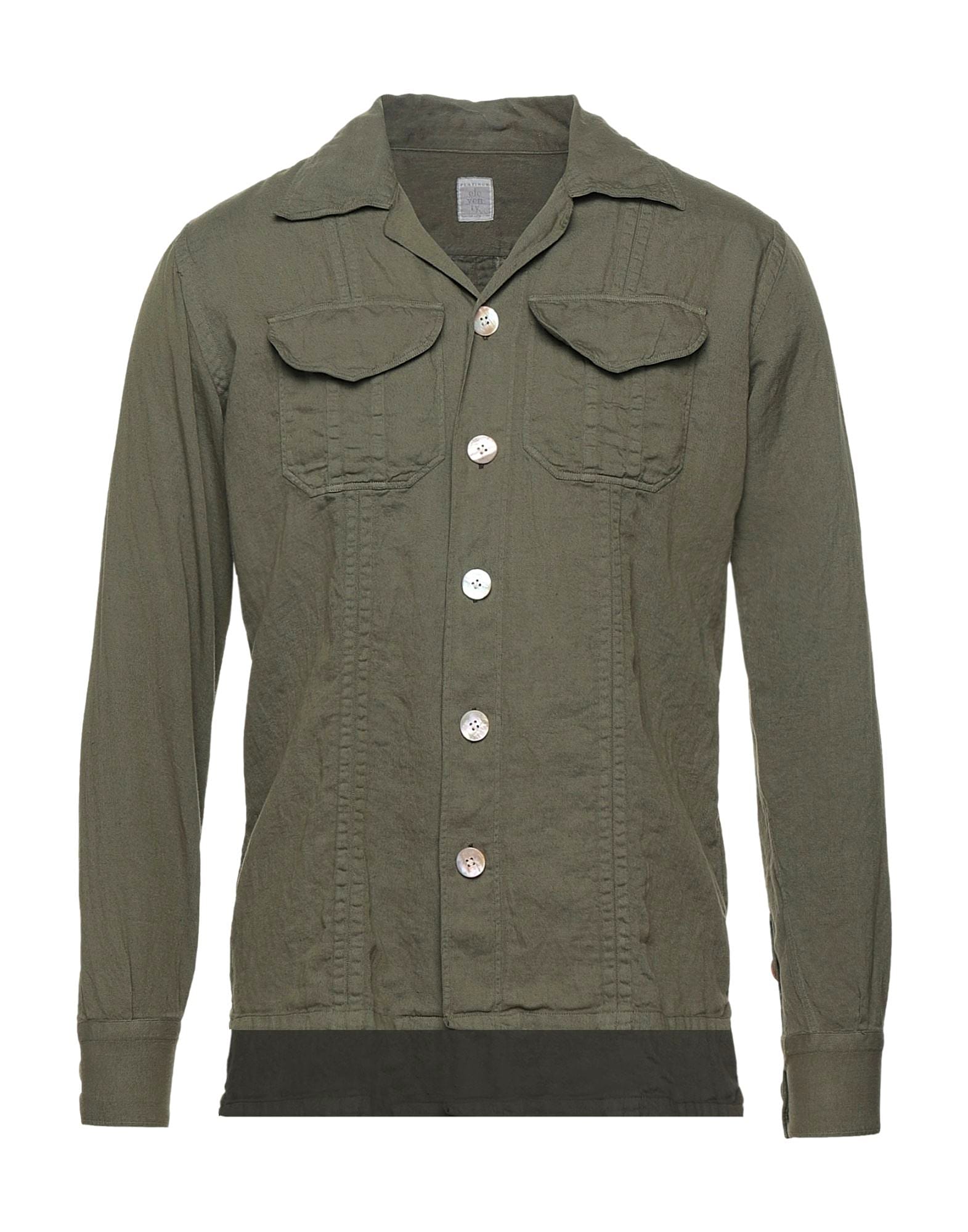 ELEVENTY PLATINUM - MOP Buttons Cotton/Linen Green Blend Shirt Jacket Coat - M