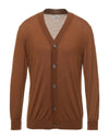 $795 ELEVENTY - Rust Brown MOP Engraved Pure Wool Cardigan Sweater - M