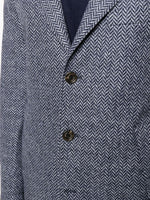 ELEVENTY - Blue Herringbone Suede Detail Logo Button Coat - 38R (48 EU)