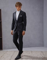 BRUNELLO CUCINELLI - Black On Black Wide Peak Lapel Tuxedo Suit - 48R